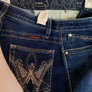 Womens/Girls Wranger Q-Baby Jeans - No Gap Waistband - Dark Blue